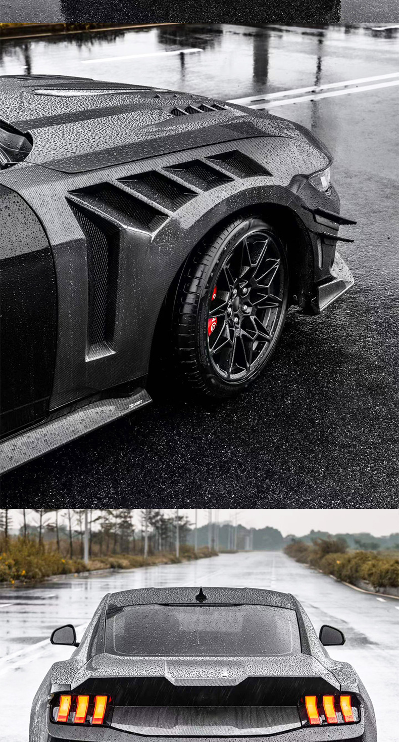 Suitable for Ford Mustang modifications: CMST carbon fiber front splitter, rear lip, side skirts, wind deflectors, hood, and fender flares