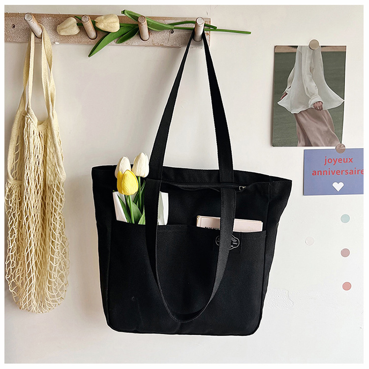 Title 19, Borsa a mano in tela stile preppy da donna, tin...