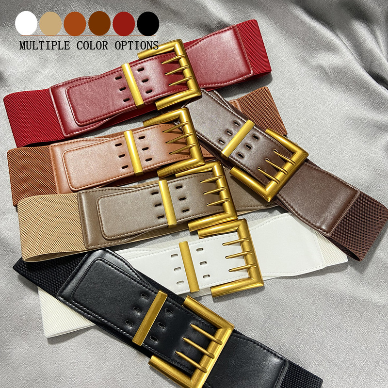 European and American Women's Belt Coat Down Jacket Decorative Wide Belt Women's Fashion Elastic Black Wide Waist Cover in stock