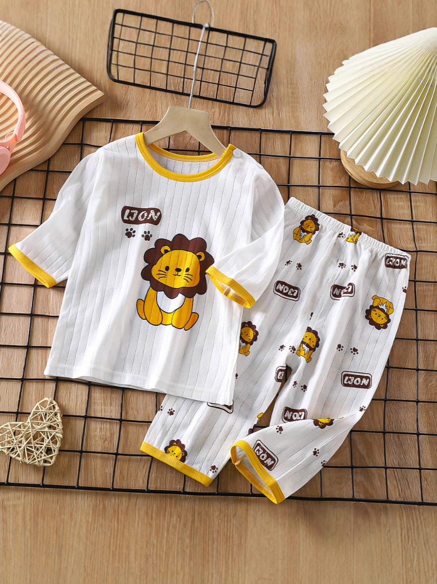 Ropa de aire acondicionado de algodón para niños y niñas pijamas de verano de manga larga sin hueso delgada algodón