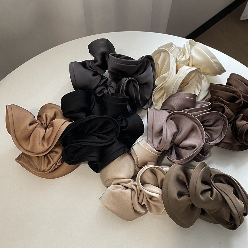 Korean-Style High-End Scrunchie with French Satin Pleats, Large Ruffled Edge, Flower Bud Hair Accessory for Women Korean-Style High-End Scrunchie with French Satin Pleats, Large Ruffled Edge, Flower Bud Hair Accessory for Women
