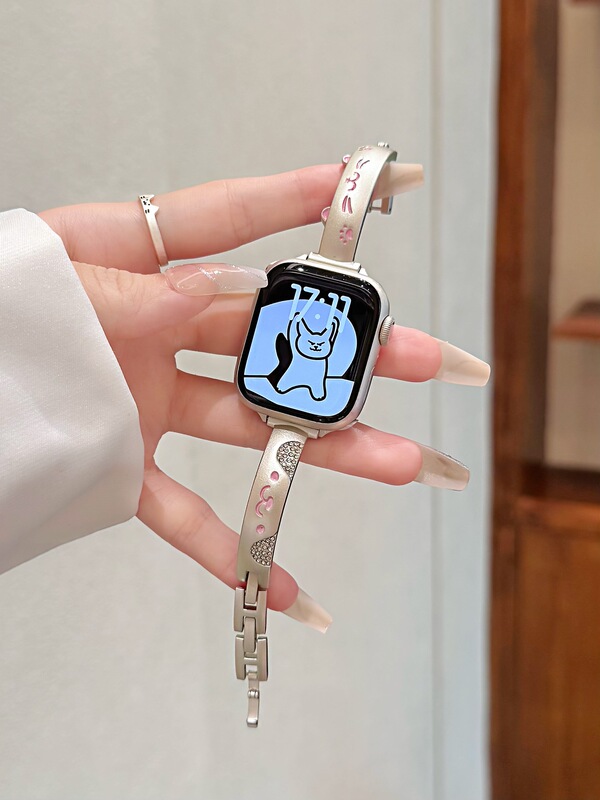 猫狗双全手镯镶钻金属表带适用S10苹果Apple watch手表iwatch腕带|undefined