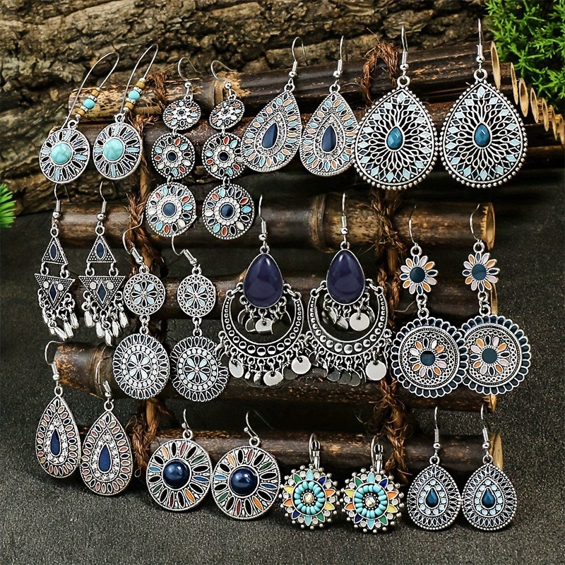 Juego de pendientes de estilo bohemio, muy vendido en el extranjero, pendientes de estilo antiguo populares en Europa y América, fabricante de joyería de Amazon al por mayor