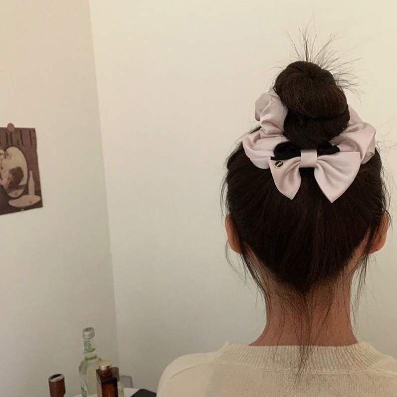 Piccolo fiocco ~ Fascia per capelli in raso di alta qualità con intestino crasso, accessori per capelli da donna, semplice ed elegante, corda per capelli con pallina francese_voghion.com