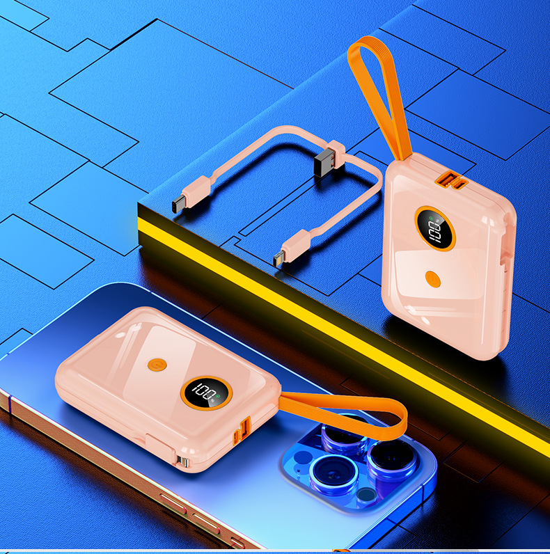 Powerbank 20000mAh mit integriertem Dual-Kabel Schnellladung 22,5W tragbar mit Kabel