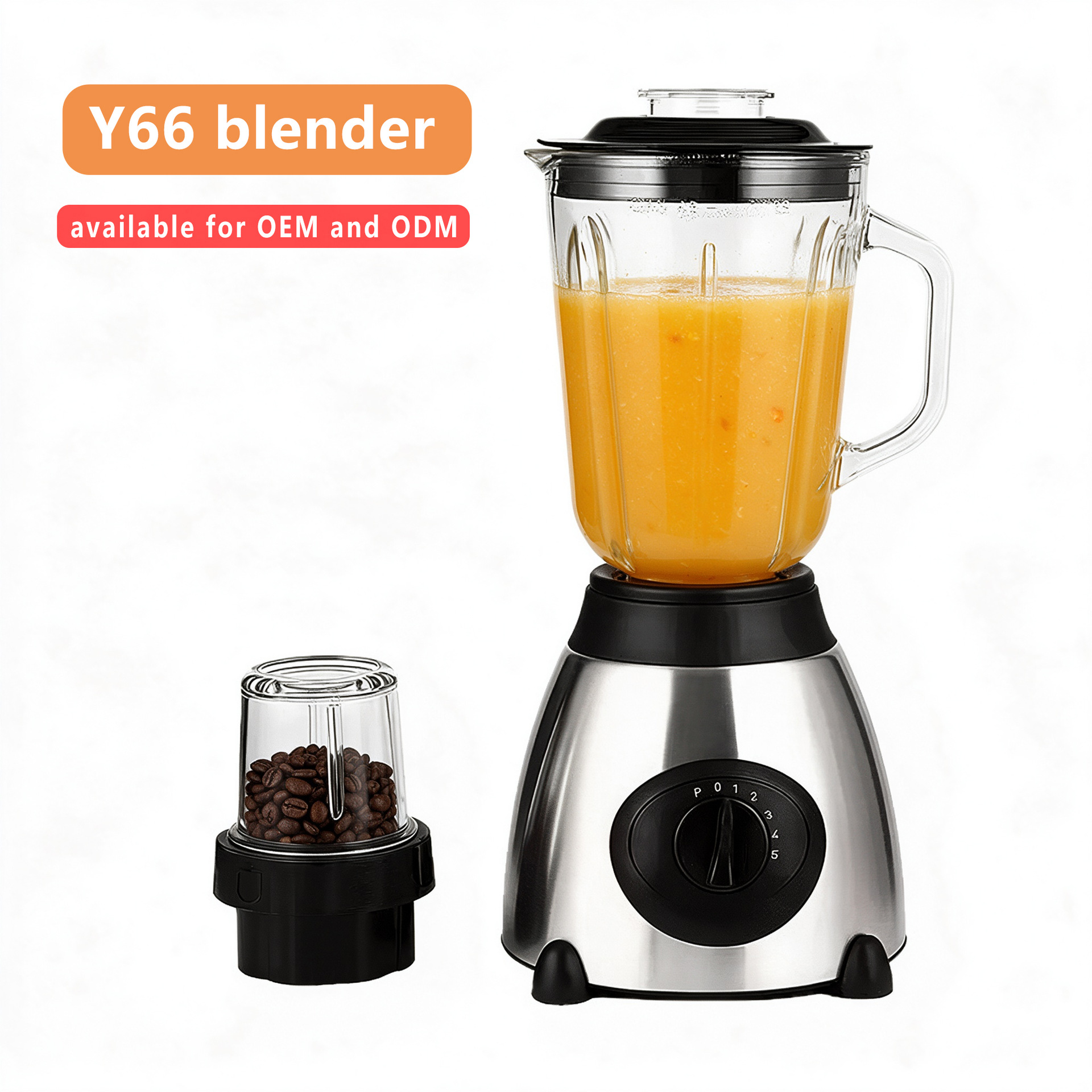 Y66 cross-border blender, a popular glass model in Africa, is a 2-in-1 fruit juicer and semi-automatic grinder/blender