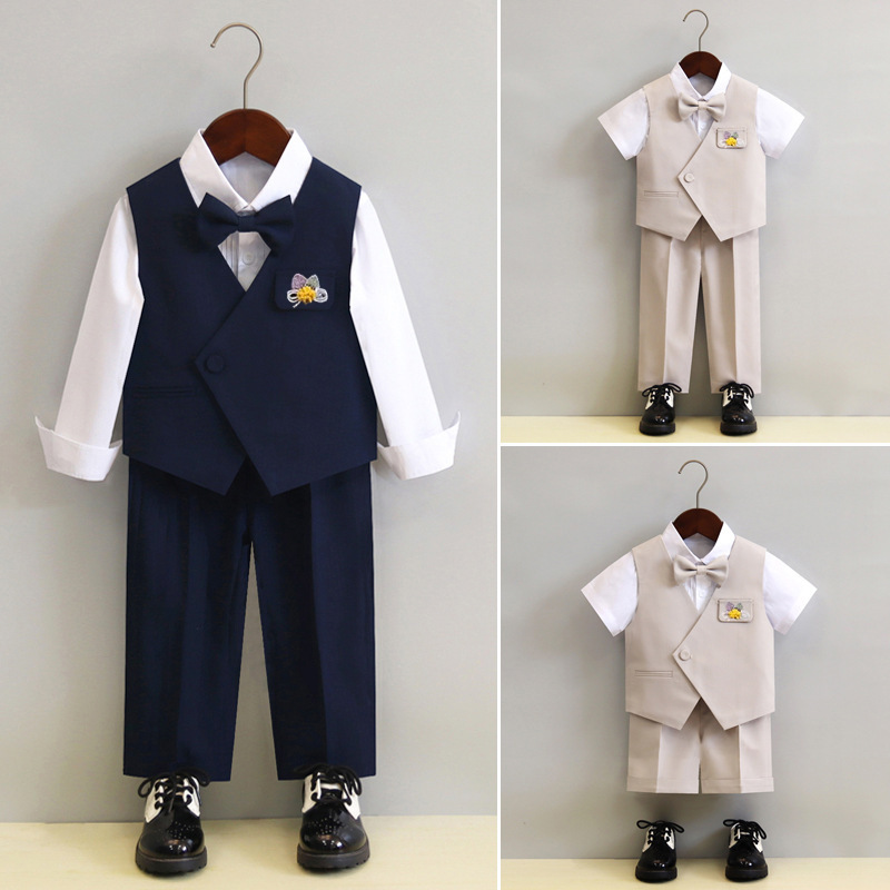 Children's Suit Dress Boy's Summer and Autumn Korean Solid Color Vest suit Boy's Birthday Flower Girl Performance Dress