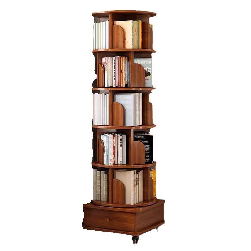 Estante de libros giratorio 360 grados estante de artículos de sala de estar doméstico con ruedas móviles estante de libros de dibujo de estudiantes gabinete contra la pared