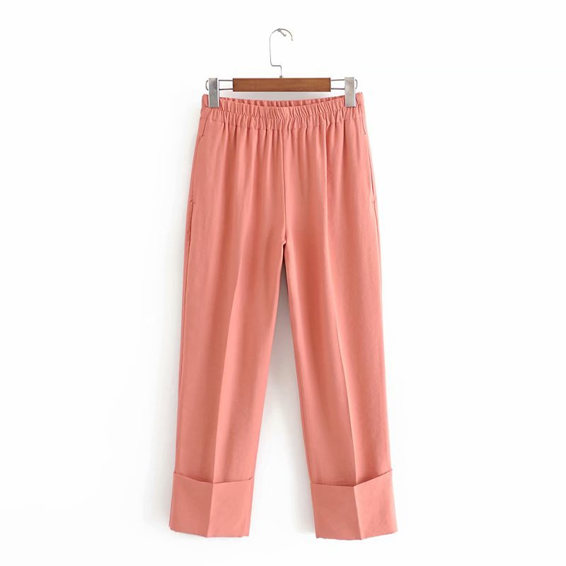 solid color elastic waist casual pants NSAM44575