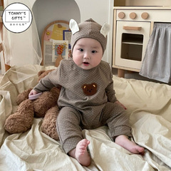 2024 Spring New Infant and Toddler Bear Onesie Ins Style Little Bear Bodysuit Set Baby's 100th Day Outfit