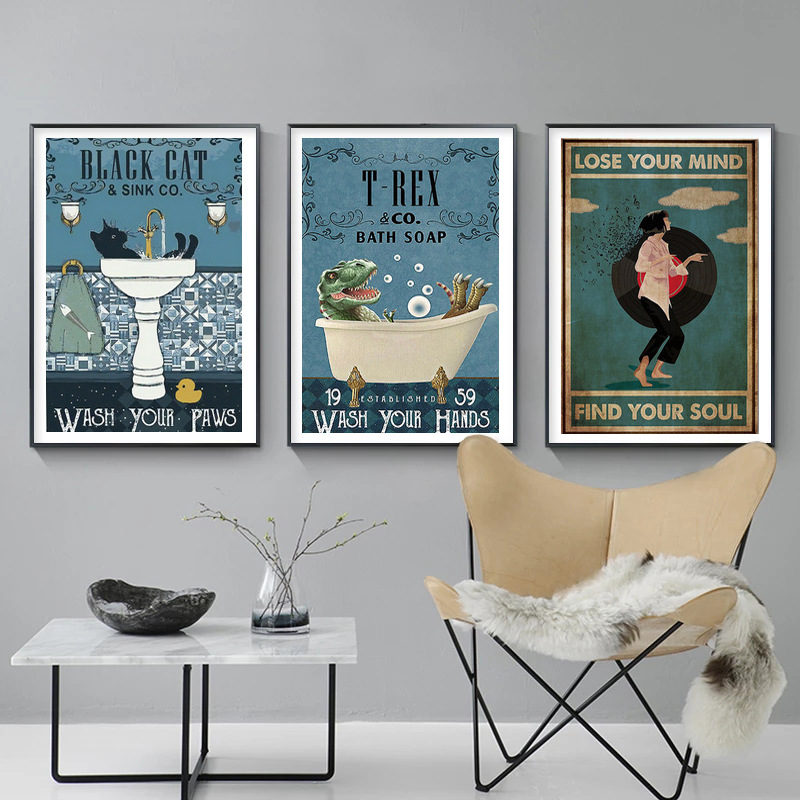 Creative Bathroom Cat Cosplay Living Room Bedroom Poster Canvas Hanging Decorative Painting Core Printing_voghion.com