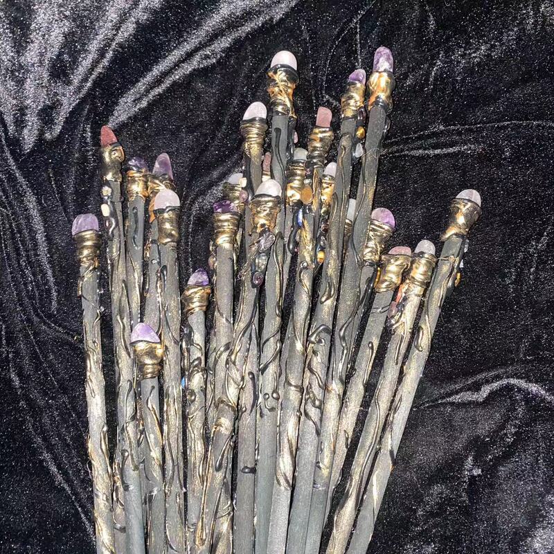 FHSJP 天然水晶魔法棒单尖白水晶权杖 草莓晶粉水晶棒Wicca仪式道具 魔法 图 7