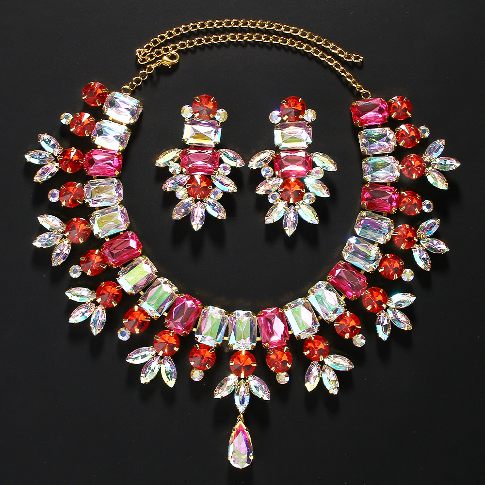 2024 nuevo traje de joyería exagerada hojas rhinestone COLLAR COLGANTE pendientes joyería para mujeres conjunto de joyas