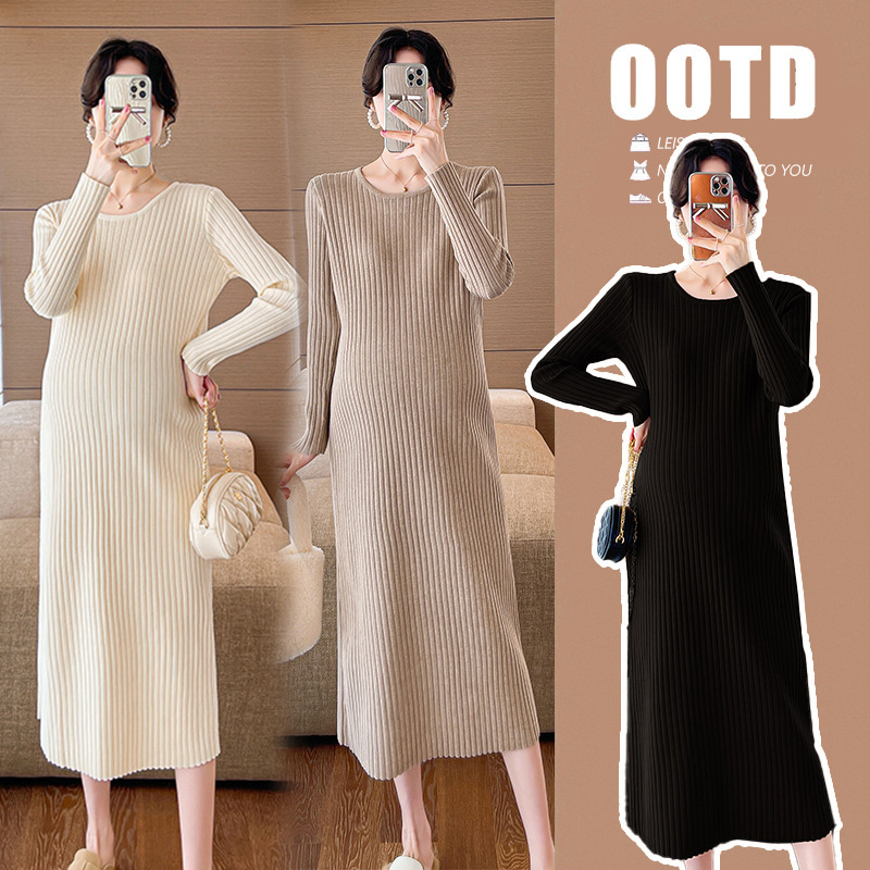 Maternity clothes 2023 autumn Korean style sweater for pregnant women knitted long sleeve pregnant women dress