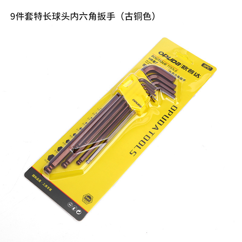 Opod llave alargada agujero medio patrón mate llave 9 piezas sola cabeza de bola hexagonal llave traje
