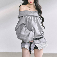 耶鲁少女%假两件美式oversized连帽卫衣女秋季宽松显瘦上衣