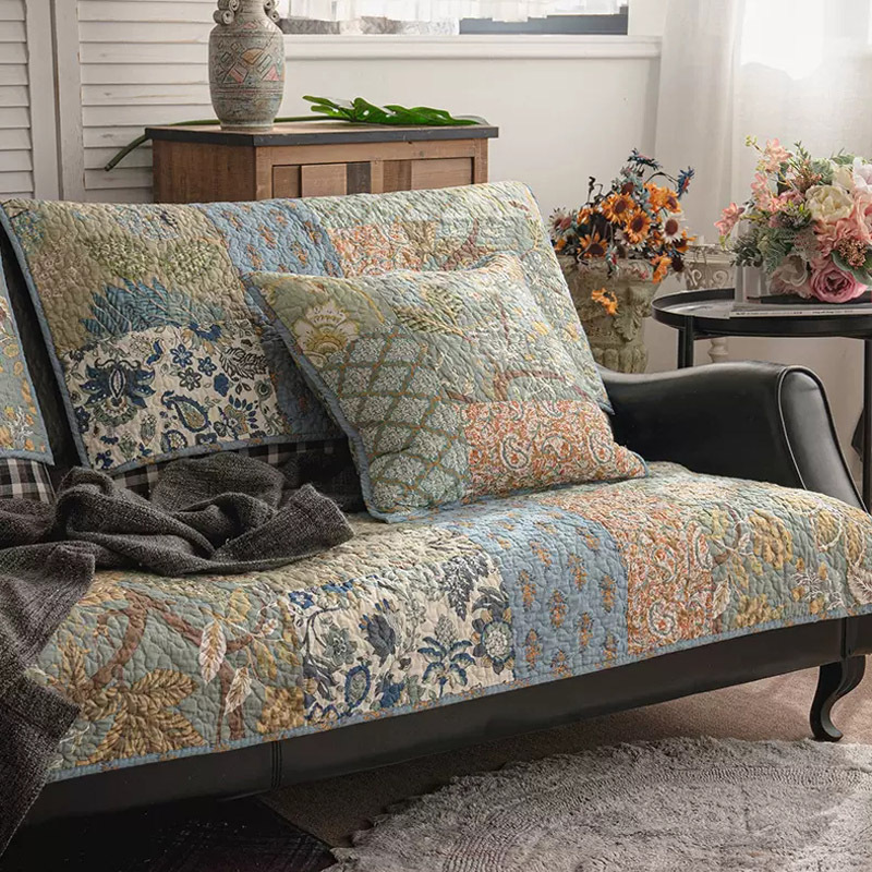 Foreign trade high-grade American pastoral four-season sofa cushion cotton modern fabric non-slip combination leather sofa cover cover towel