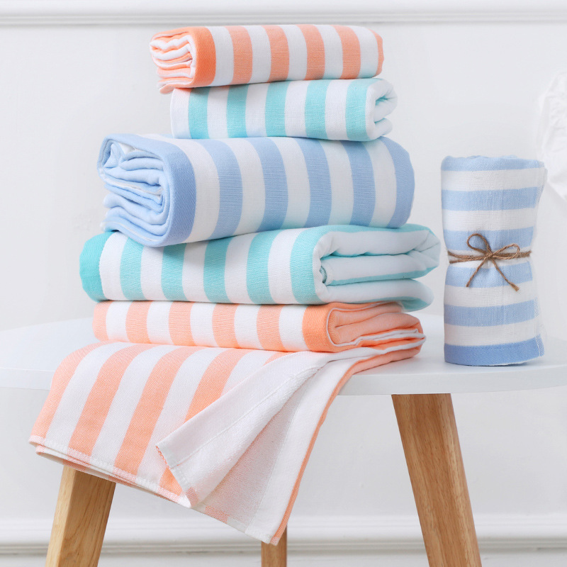 Toalla de baño de rayas de color de algodón 70*140 un lado Terry un velo tela hogar hombres y mujeres absorbente Toalla de playa de secado rápido