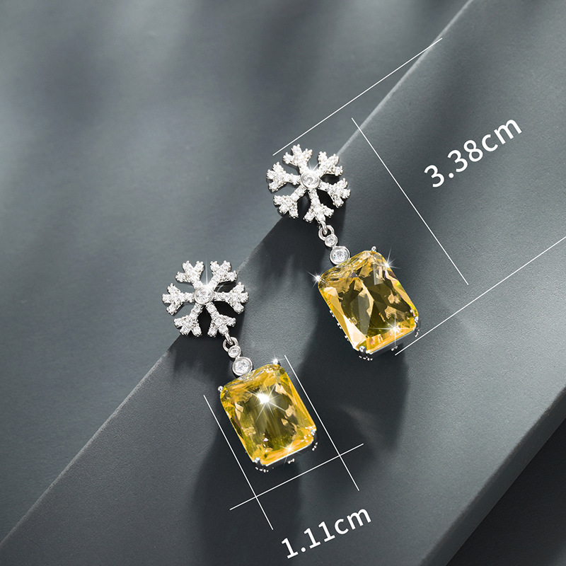Xupe joyería imitación color tesoro serie geométrica cuadrado copo de nieve pendientes de las mujeres francés Retro Luz de lujo de alto grado pendientes