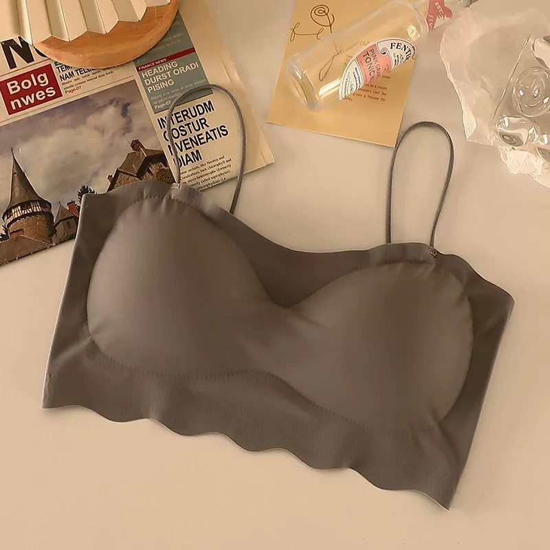 Tube Top Push-Up Bra, silk-look thin straps, one-size 80–120, seamless scalloped back