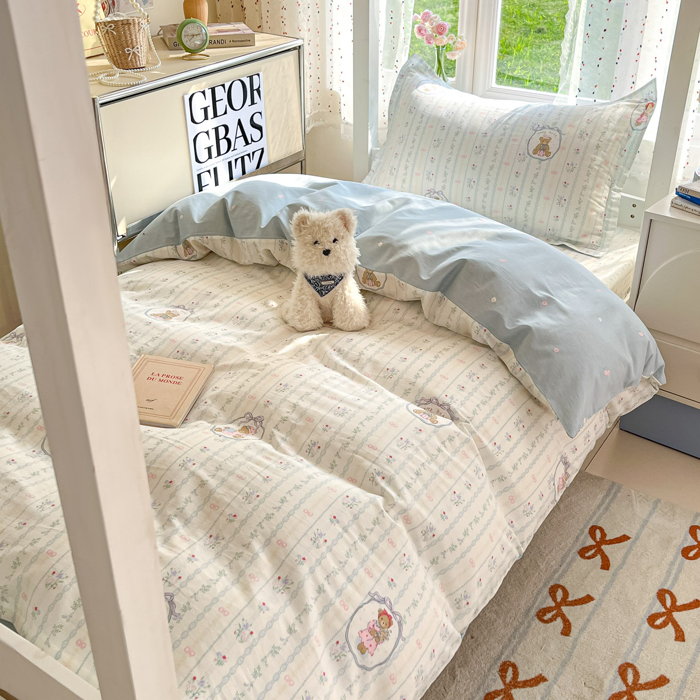 Dormitorio universitario traje de tres piezas de algodón puro 2025 nueva sábana individual de dibujos animados edredón sábana ropa de cama