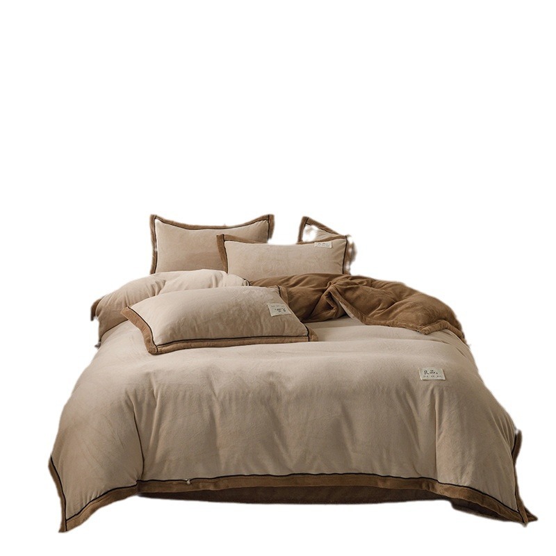 ミルクベルベット4点セット 秋冬用 厚手 保温 コーラルベルベット フランネル ベッドカバー シーツ ボックスシーツ 和風