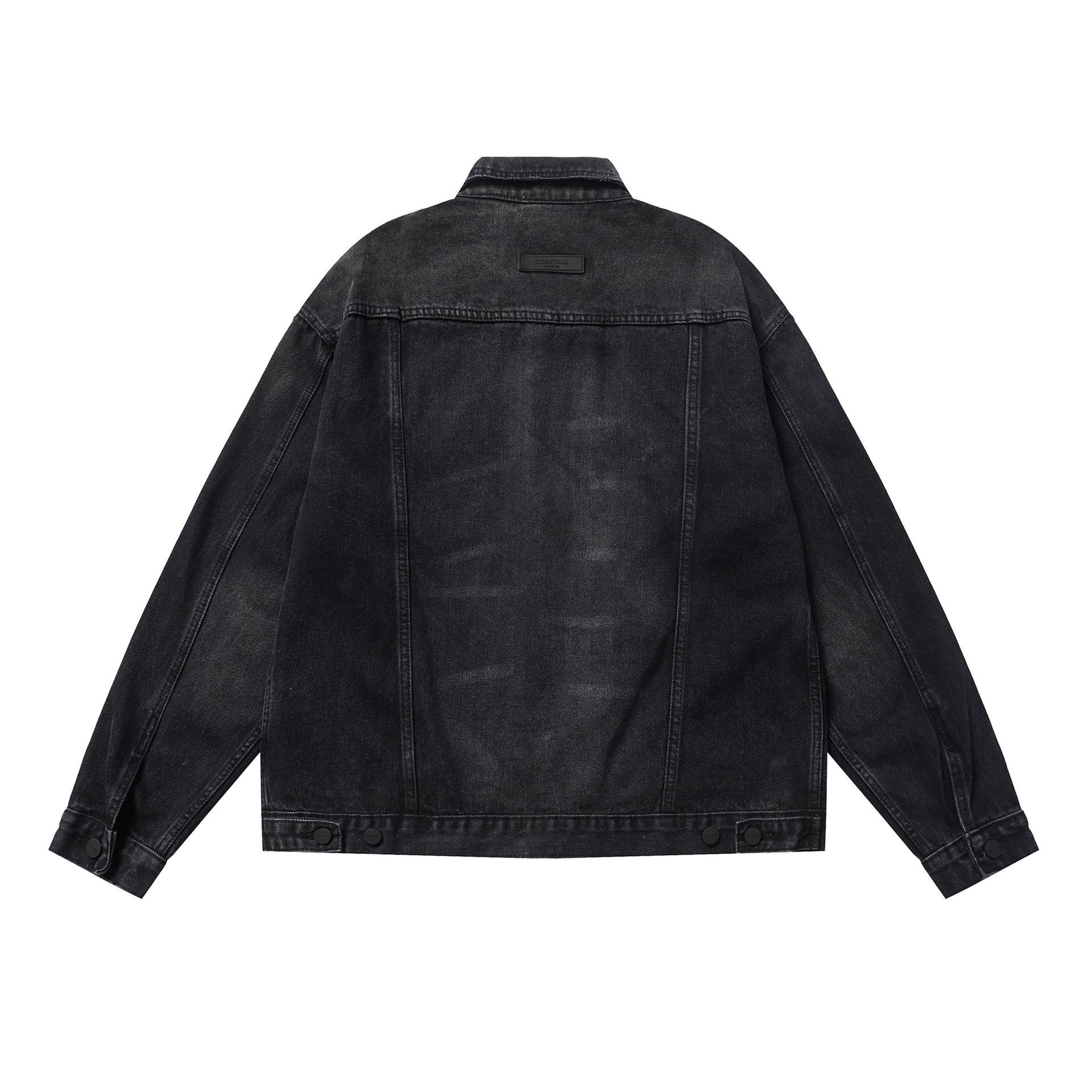 Men's Clothing trendy brand double line washed distressed black denim jacket men and women high street coat_voghion.com
