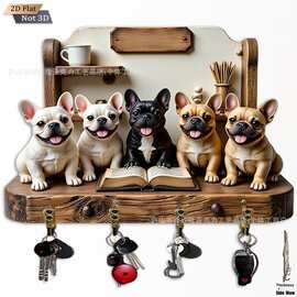 法斗犬玄关钥匙挂钩墙面装饰家用入户衣帽钩家居收纳挂木质工艺品