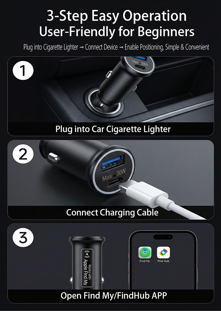 Cross-Border Smart Bluetooth Anti-Lost Device Car Locator Apple Android Dual-Port Fast Charging Anti-Theft Car Charger