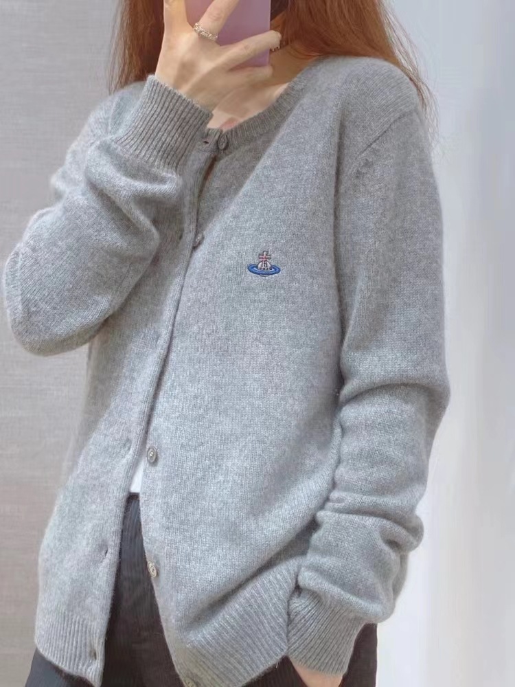 カーディガン レディース 100%ピュアウール ラウンドネックセーター 秋冬ニットインナー 刺繍 宇宙柄 メーカー卸売 ウールセーター