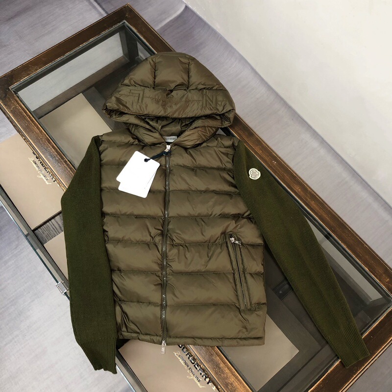 Mengjia 25ss Mengjia new wool sleeve men's patchwork hooded letter knit down jacket