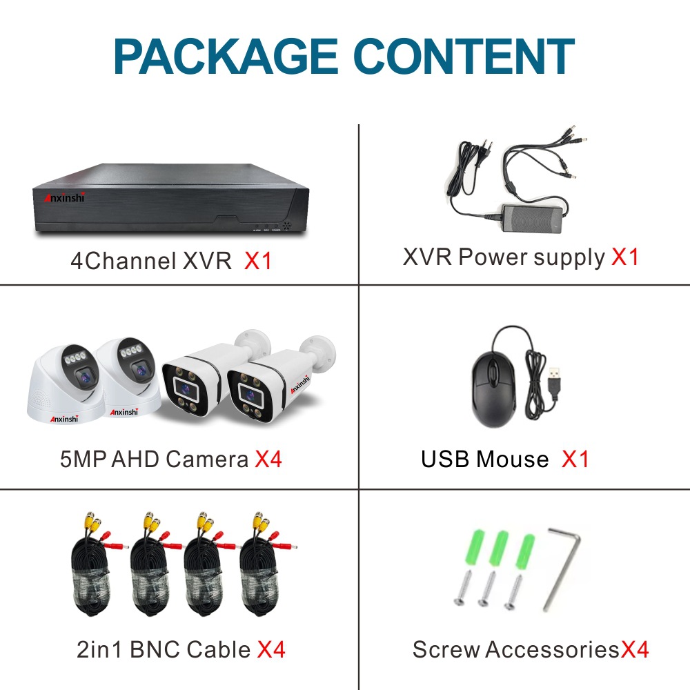 4-way AHD camera DVR kit Full color night vision home security CCTV analog camera system 3