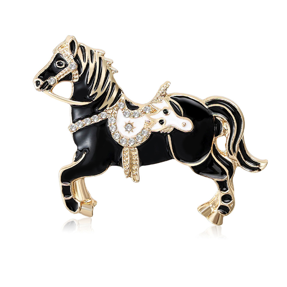 New European and American Personalized Enamel Rhinestone Oil Dripping Twelve Zodiac Horse Brooch Exquisite Suit Coat Corsage Jewelry Pin