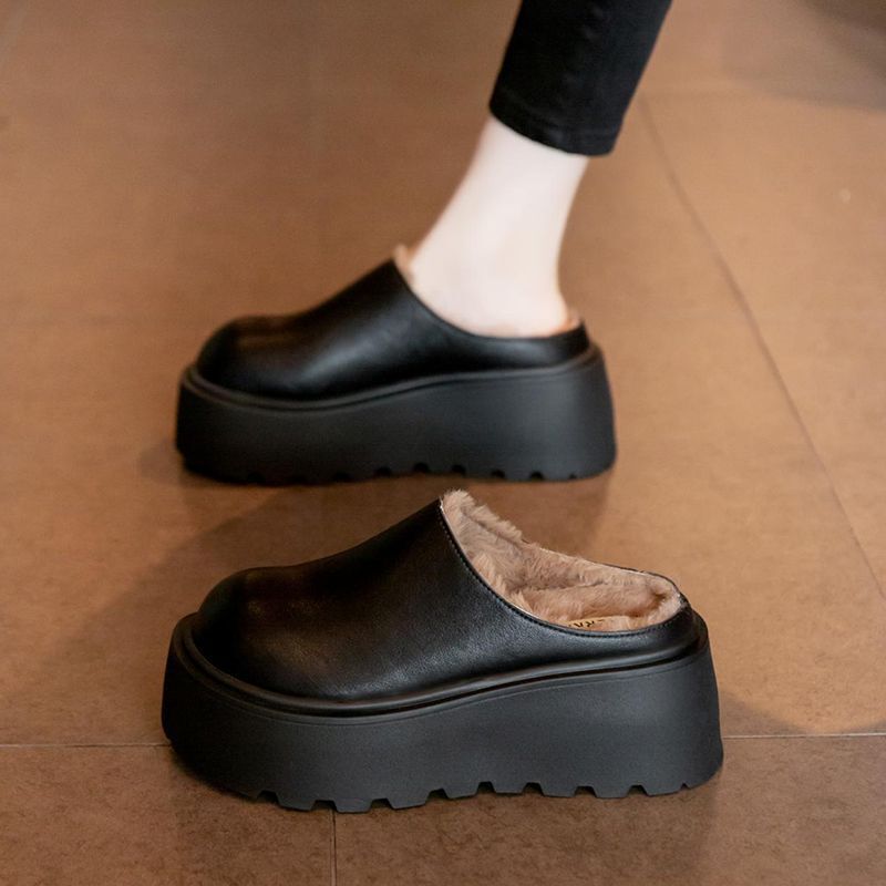 Furry Slippers for Women's Outer Wear 2025 Winter New Thick-Soled Heightening Fleece-Lined Snow Boots Baotou Home Cotton Slippers