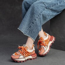 头层牛皮厚底增高吸膜底老爹鞋女秋季百搭运动休闲鞋shjz1816-2