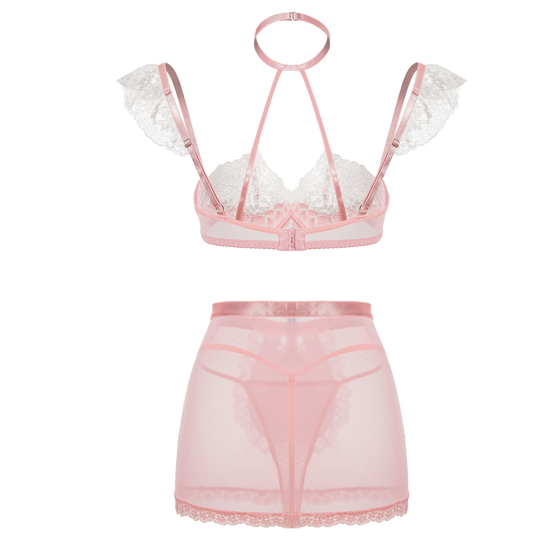 Sexy Dessous, sexy Frauen-BH mit Raffung, Spitzen-BH-Set, Dessous-Dienstmädchen-Outfit mit Stahlring-Verführung_voghion.com