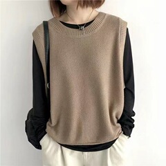 クロスボーダーtemu起爆女装ノースリーブベスト重ね着外着レトロ風純色丸襟ベスト夏薄いレディース