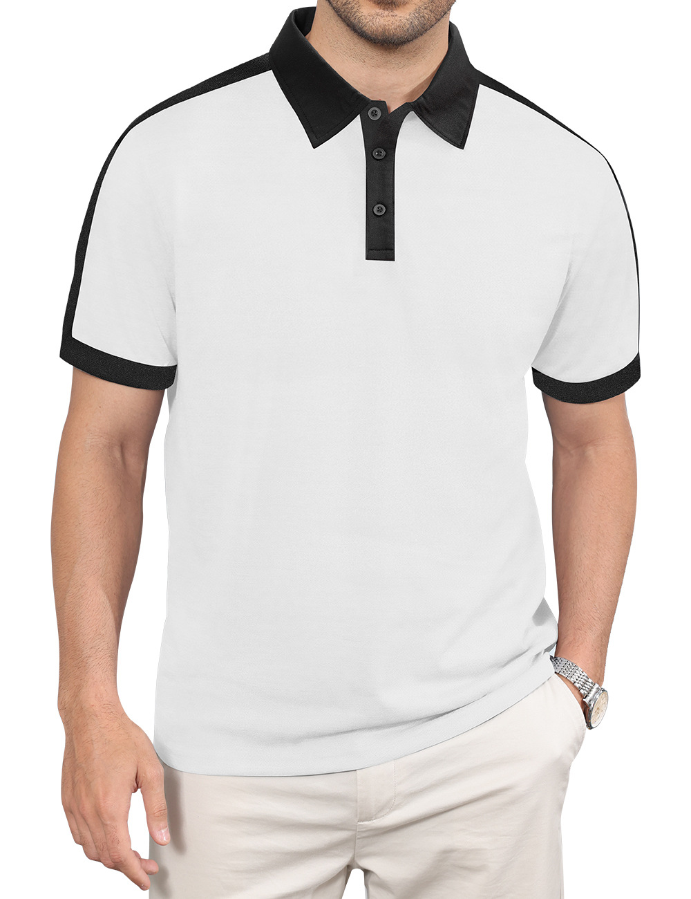 Camiseta polo de manga corta para hombre, estilo casual y de negocios, con bloques de color, de verano, de sarga perlada, para comercio transfronterizo Amazon.