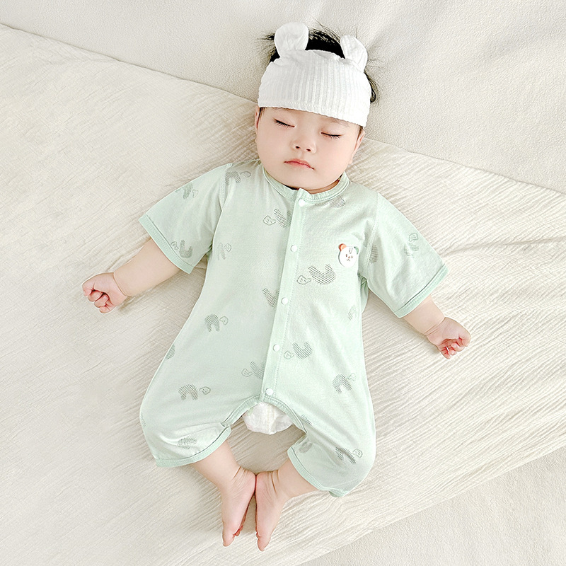 Mono de bebé verano hombres y mujeres niños pequeños estilo delgado transpirable de manga corta con entrepierna abierta mampara recién nacido ropa de verano para bebés