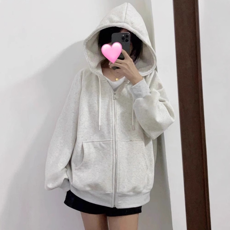 美式复古高街连帽卫衣女春秋oversize薄款外套chic慵懒开衫上衣|undefined