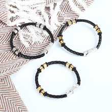 跨境热卖爆款不锈钢皮绳手链配饰 复古手工编织男士手链饰品批发