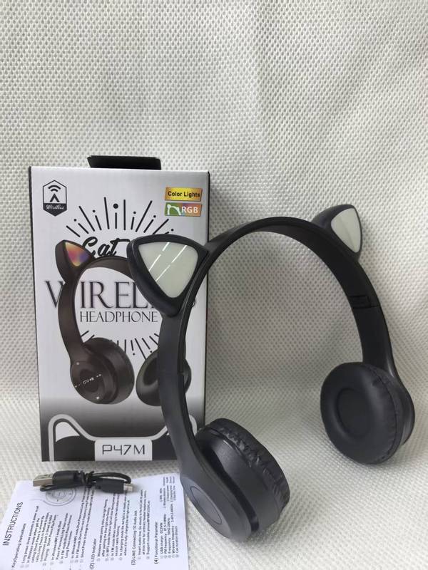 国境を越えた人気の p47M ヘッドマウント Bluetooth ヘッドセット漫画猫耳折りたたみカードゲームワイヤレスヘッドセット|undefined