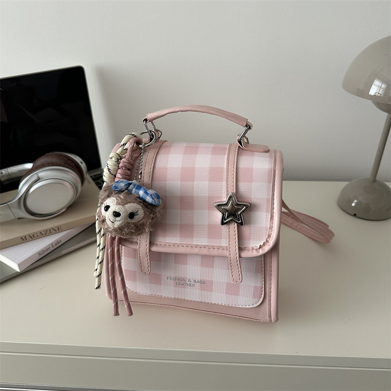 Korean Style Fresh and Simple College-Style Backpack for Women 2026 New Fashion Plaid Multi-Functional Small Backpack Crossbody Korean Style Fresh and Simple College-Style Backpack for Women 2026 New Fashion Plaid Multi-Functional Small Backpack Crossbody