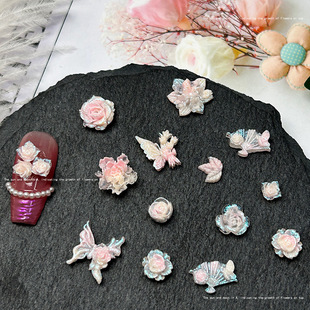New Fine Glitter Light Pink Nail Art Jewelry Material Package Resin Peony Flower Nail Art Accessories Luminous Nail Art Decorations