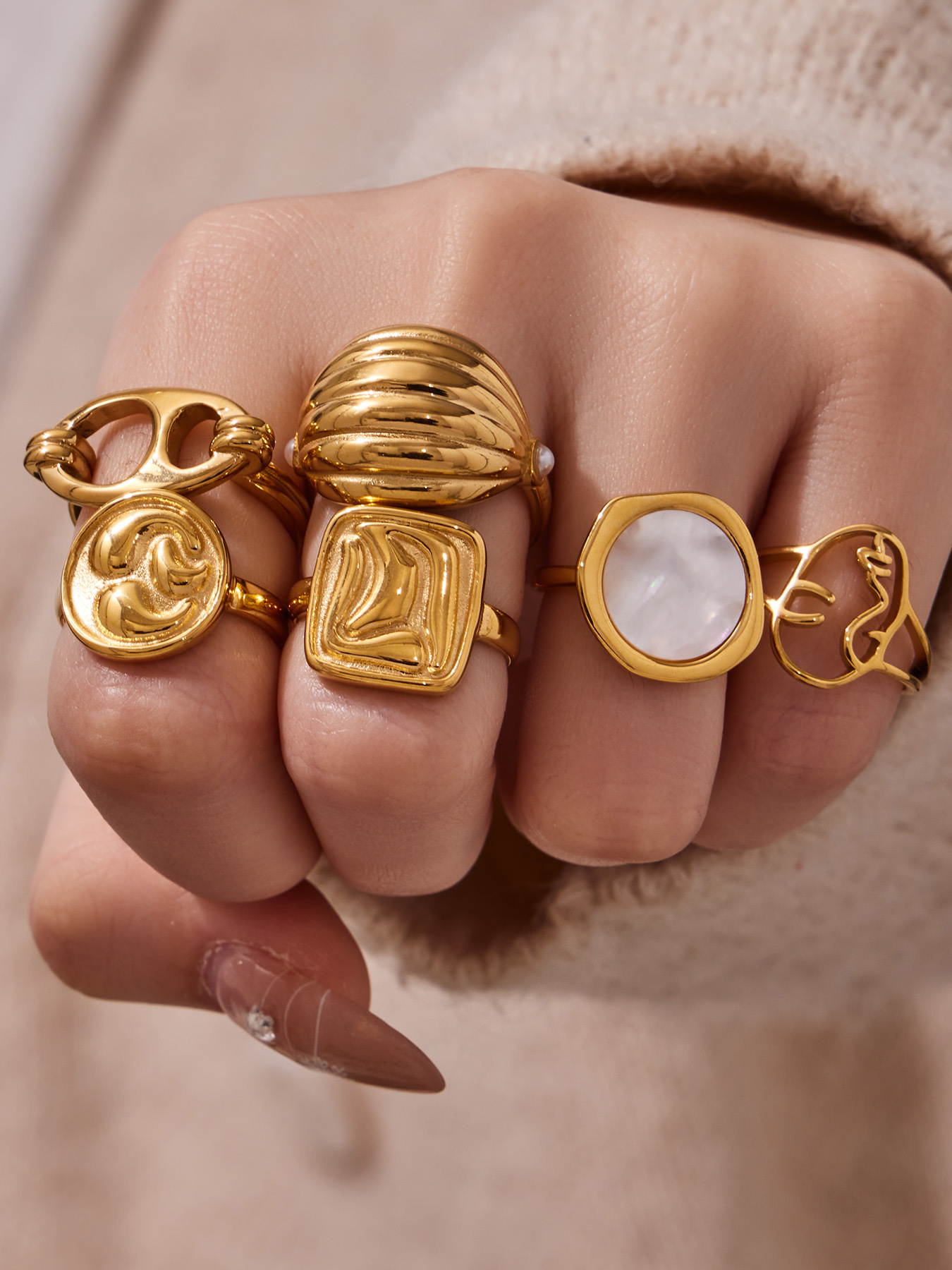 Mysterious Retro Geometric Open Ring Set Stainless Steel Jewelry_voghion.com