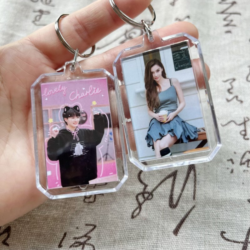 (2개) 스타 주변선풍기 지지대 양면 아크릴 열쇠고리 저우선범 청성 등자치 열쇠고리 펜던트