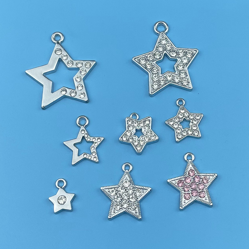 [Rhinestone Pentagram Pendant] New Casual Versatile Earrings Necklace Pendant Diamond Star Alloy Accessories Pendant