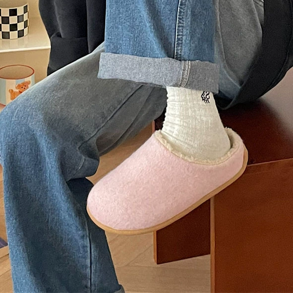 Jinmi розовый теплая толстая подошва, шерстяные тапочки, женские наружные носить 2024 новые осенние и зимние бархатные, увеличенные ботинки