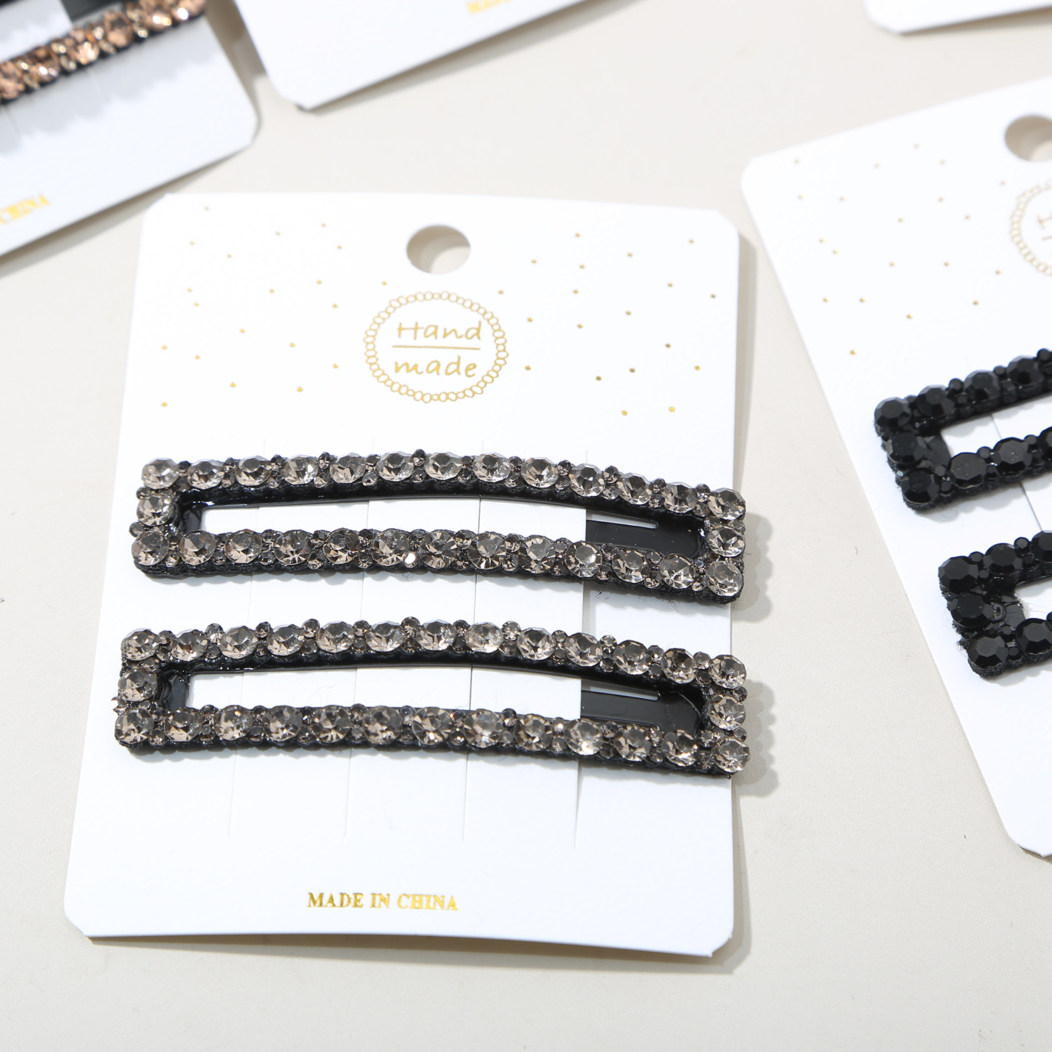 Women's Gender Handmade Shiny Rhinestone Rectangular Hair Clip Set With Side Bangs Full Diamond Edge Hair Clips
