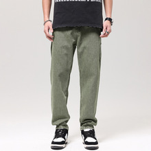 2024新款个性苹果绿牛仔裤男士宽松直筒潮牌百搭美式潮流长裤子